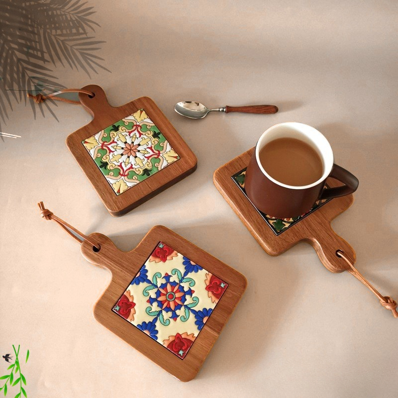 Kitchen Appliances Table - Solid Wood Flower Brick Hand Pot
